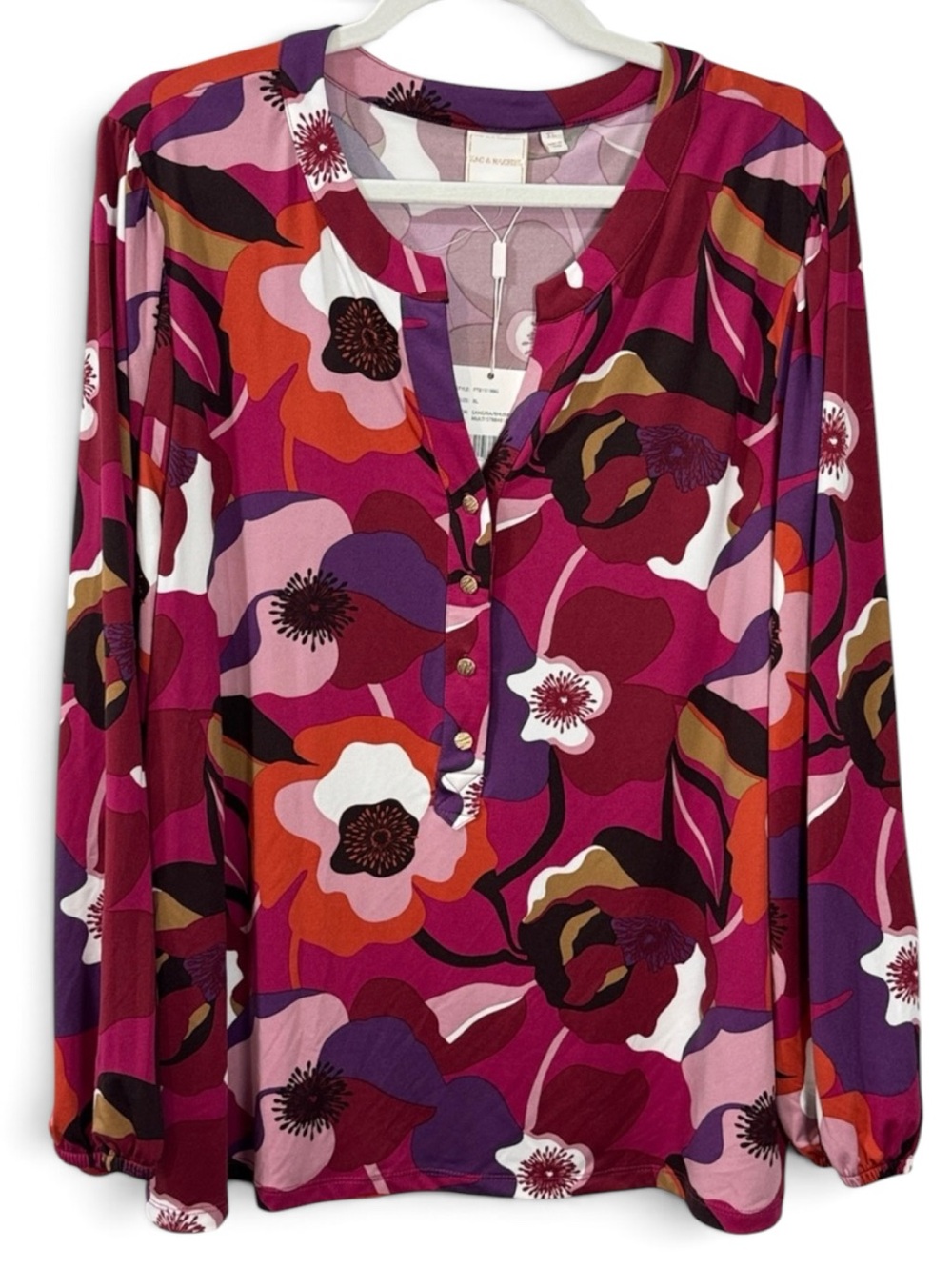 Zac & Rachal Women’s Floral Keyhole Button Down Long Sleeve Blouse - Size XL